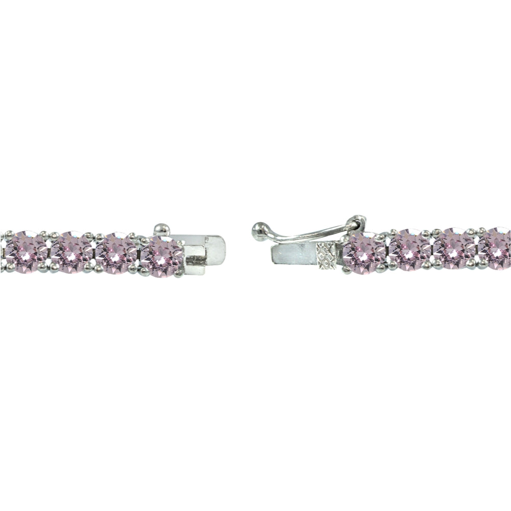 Sterling Silver Pink 4mm Round Tennis Bracelet Made with Swarovski Crystals-2
