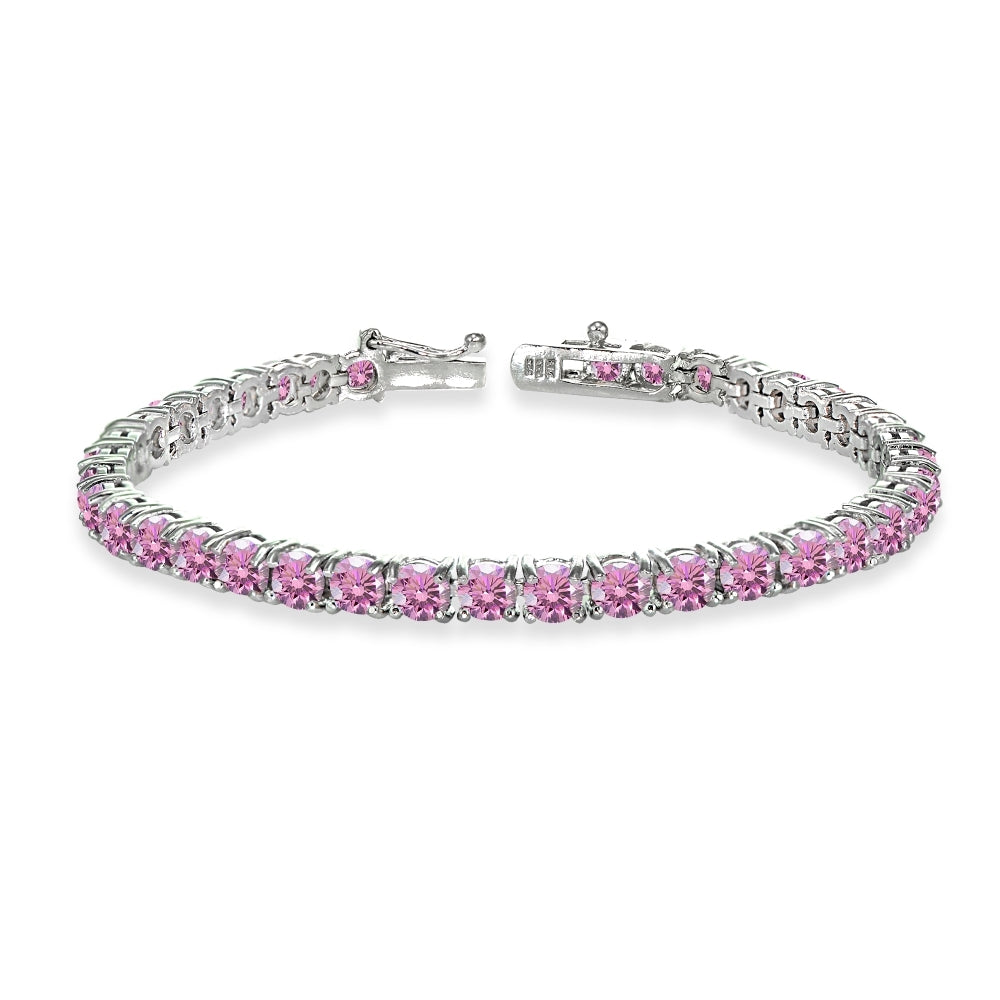 Sterling Silver Light Rose 4mm Round Tennis Bracelet Made with Swarovski Crystals