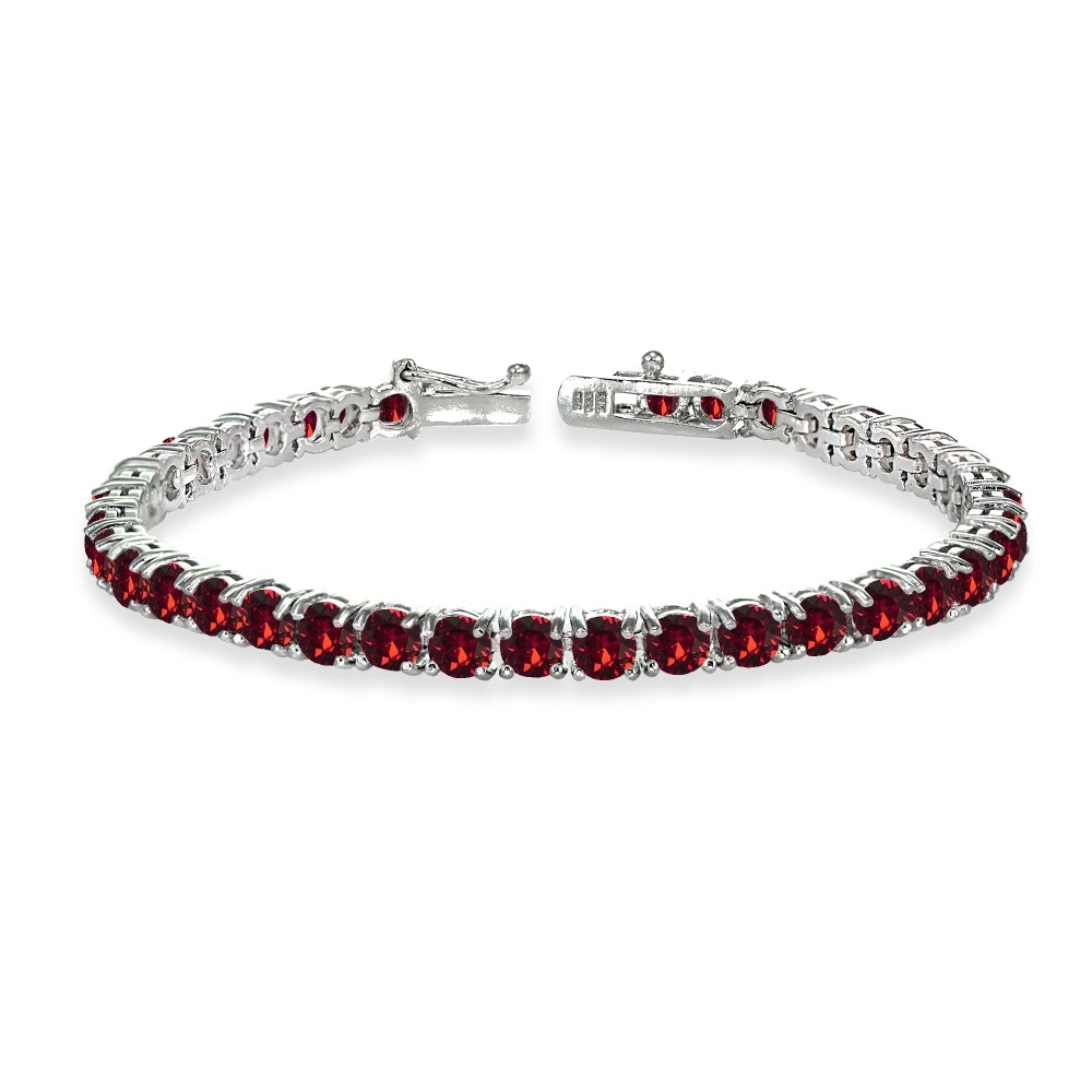 Sterling Silver Red 4mm Round Tennis Bracelet Made with Swarovski Crystals