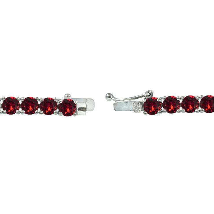 Sterling Silver Red 4mm Round Tennis Bracelet Made with Swarovski Crystals