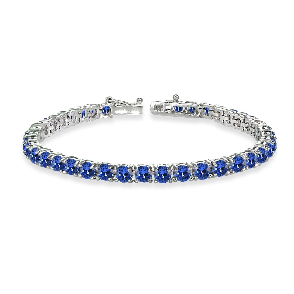 Sterling Silver Royal Blue 4mm Round Tennis Bracelet Made with Swarovski Crystals