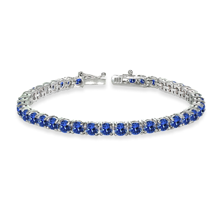 Sterling Silver Royal Blue 4mm Round Tennis Bracelet Made with Swarovski Crystals
