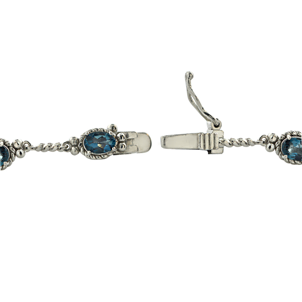 Sterling Silver 4ct TGW Oval London Blue Topaz Braided Link Bracelet-2