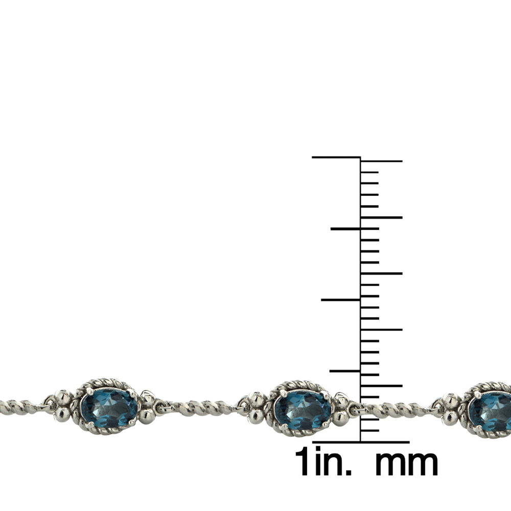 Sterling Silver 4ct TGW Oval London Blue Topaz Braided Link Bracelet-3