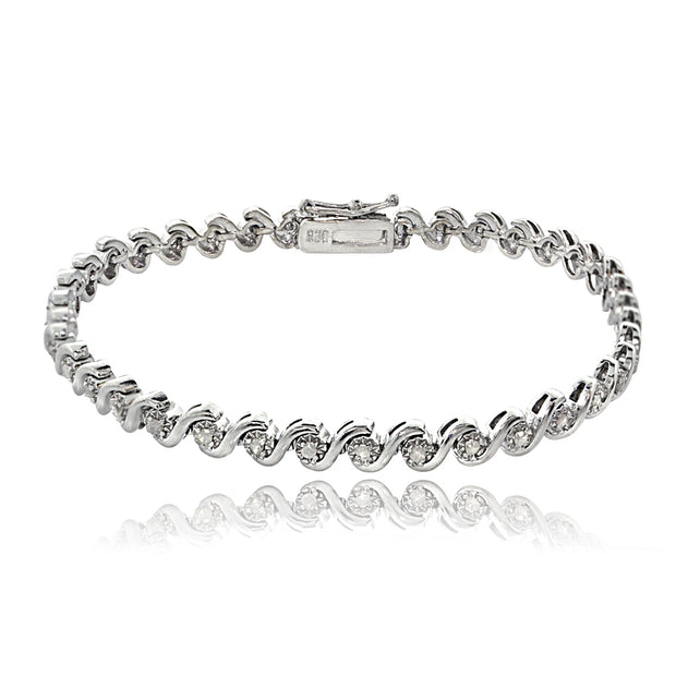 Sterling Silver 1/2 ct tdw Diamond Miracle Set S Design Tennis Bracelet