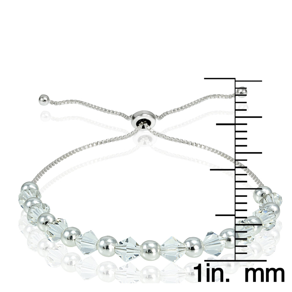 Sterling Silver Clear Swarovski Crystal Adjustable Bolo Bracelet-4