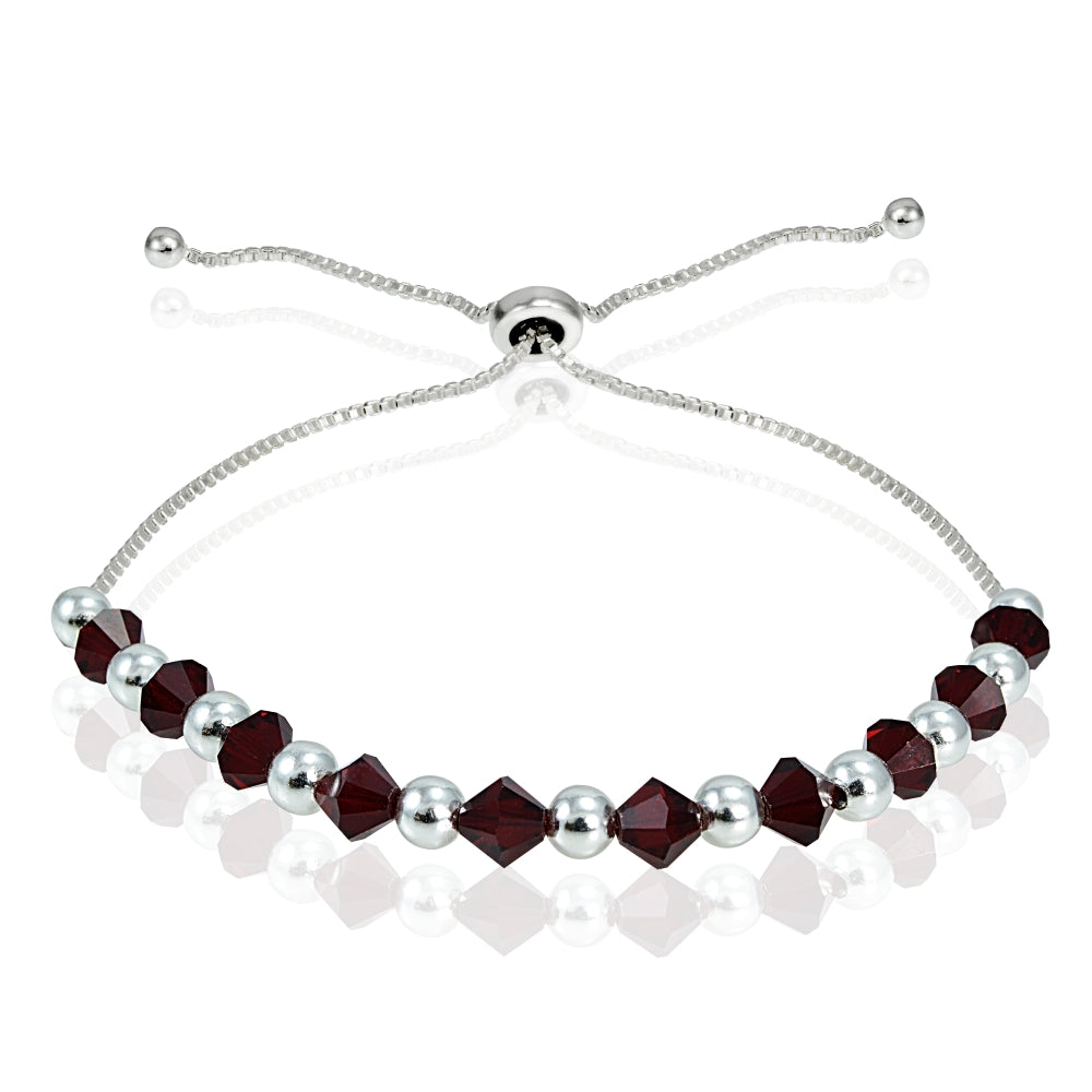 Sterling Silver Adjustable Bracelet with Red Swarovski Elements