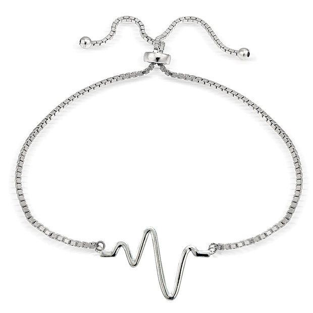 Sterling Silver Heartbeat Polished Adjustable Bracelet