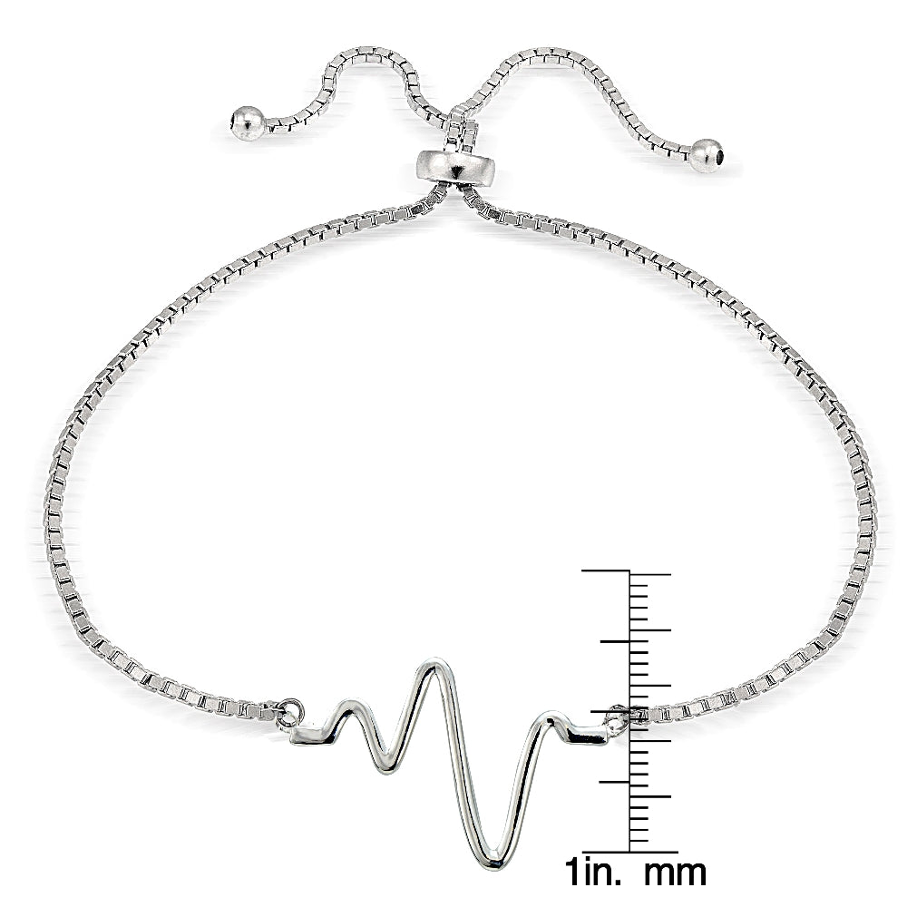 Sterling Silver Heartbeat Polished Adjustable Bracelet-3