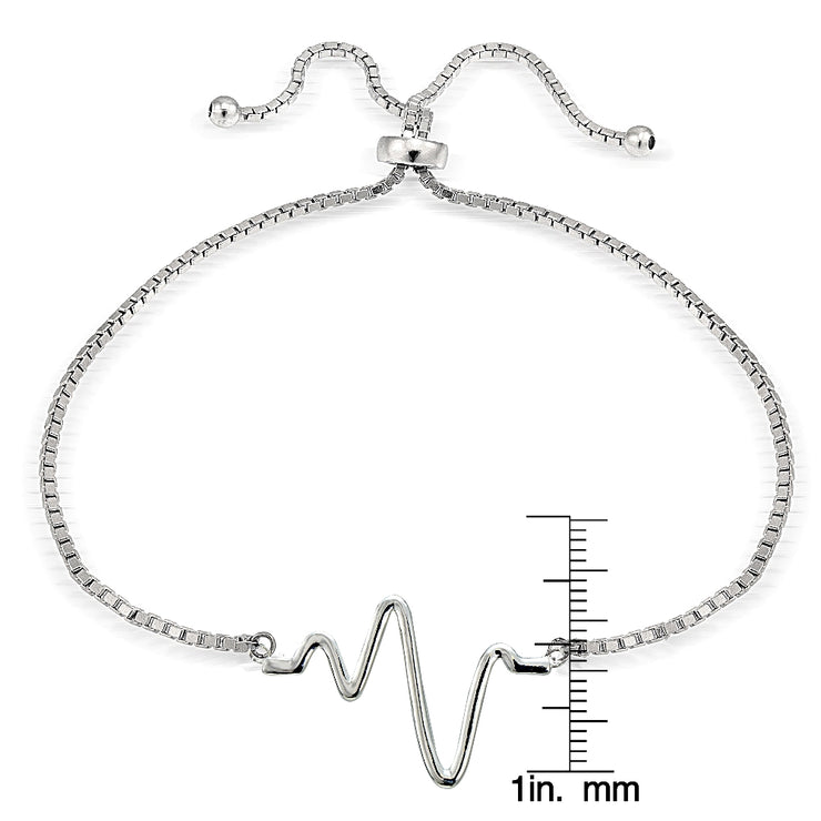 Sterling Silver Heartbeat Polished Adjustable Bracelet