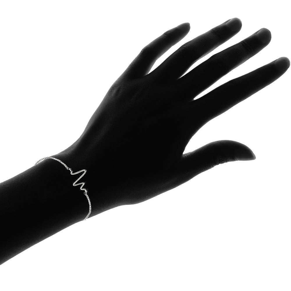 Sterling Silver Heartbeat Polished Adjustable Bracelet-4