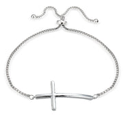 Sterling Silver Cross Polished Adjustable Bracelet