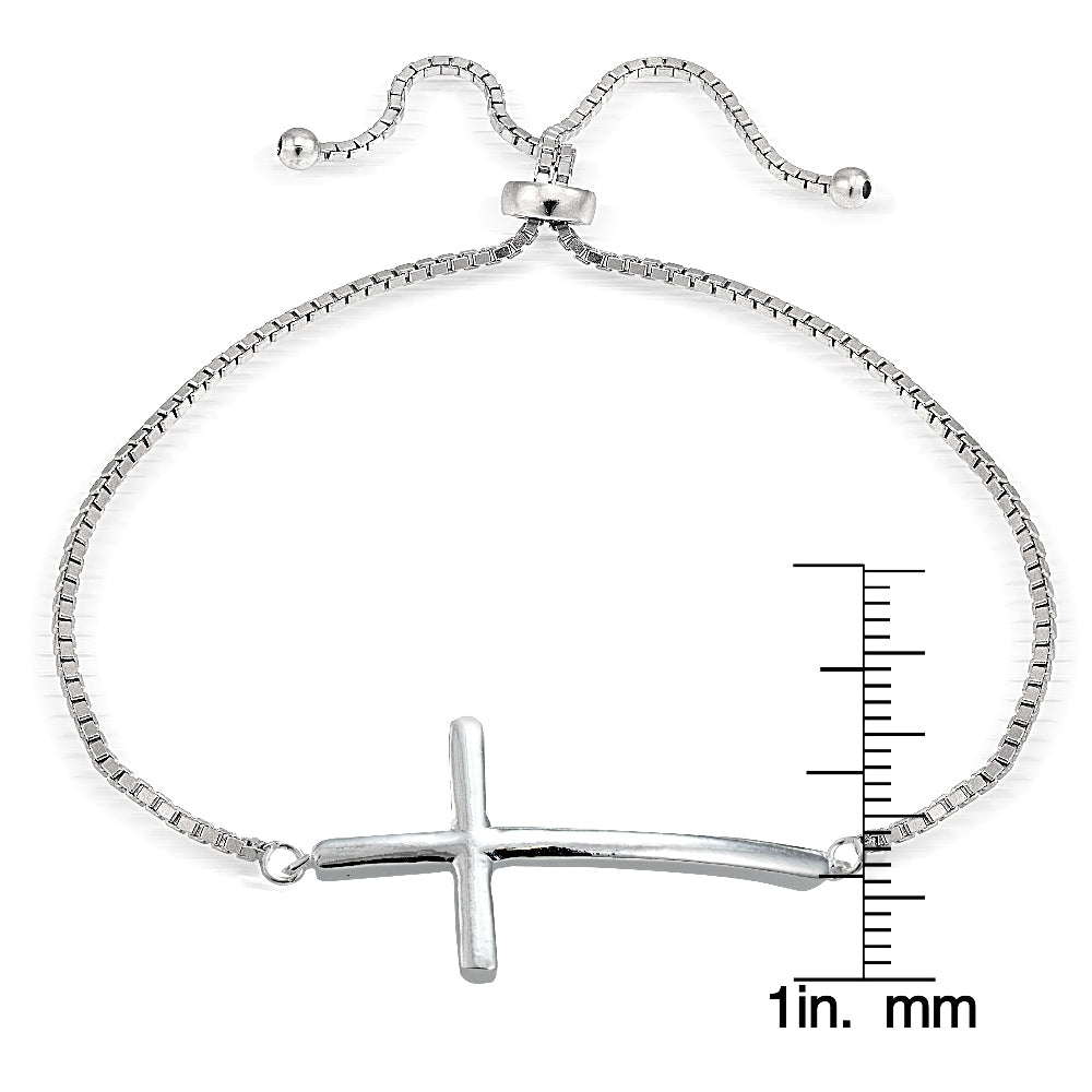 Sterling Silver Cross Polished Adjustable Bracelet-3