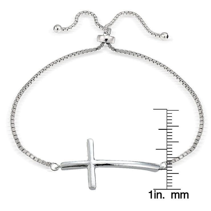 Sterling Silver Cross Polished Adjustable Bracelet