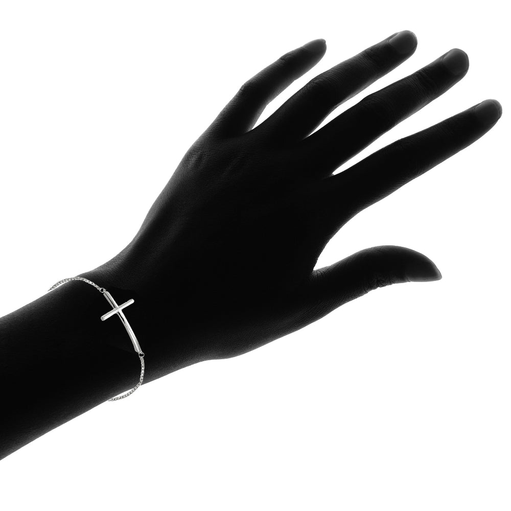 Sterling Silver Cross Polished Adjustable Bracelet-4