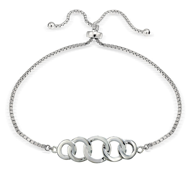 Sterling Silver Intertwining Circles Polished Adjustable Bracelet