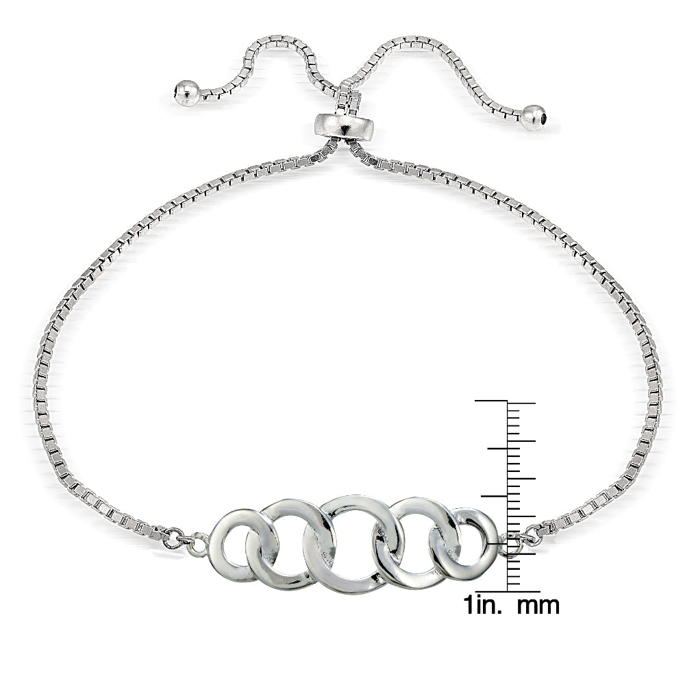 Sterling Silver Intertwining Circles Polished Adjustable Bracelet-3