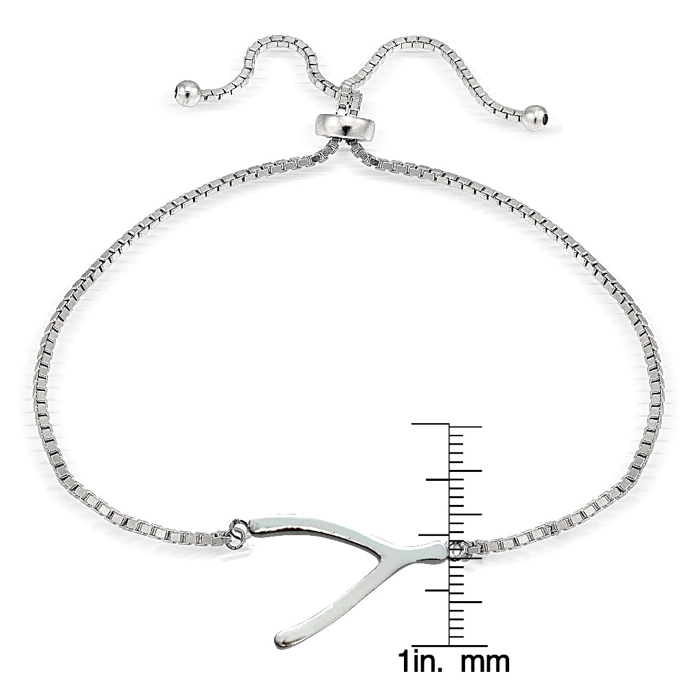 Sterling Silver Wishbone Polished Adjustable Bracelet-3