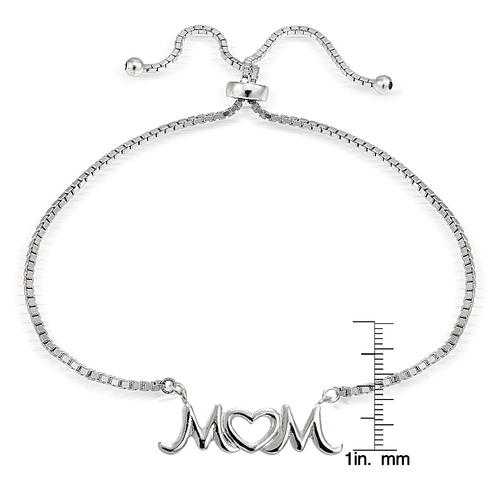 Sterling Silver MOM Open Heart Polished Adjustable Bracelet-3