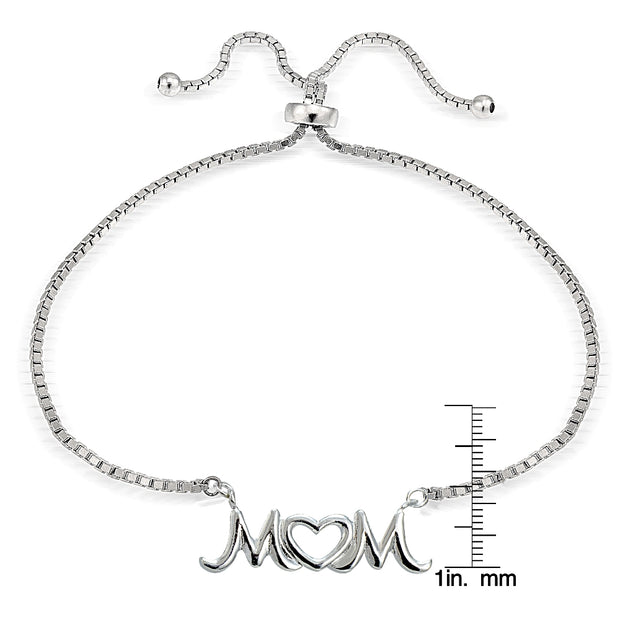 Sterling Silver MOM Open Heart Polished Adjustable Bracelet