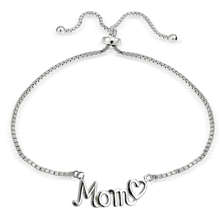 Sterling Silver MOM & Heart Polished Adjustable Bracelet