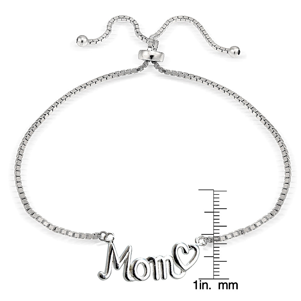 Sterling Silver MOM & Heart Polished Adjustable Bracelet-3
