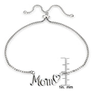Sterling Silver MOM & Heart Polished Adjustable Bracelet