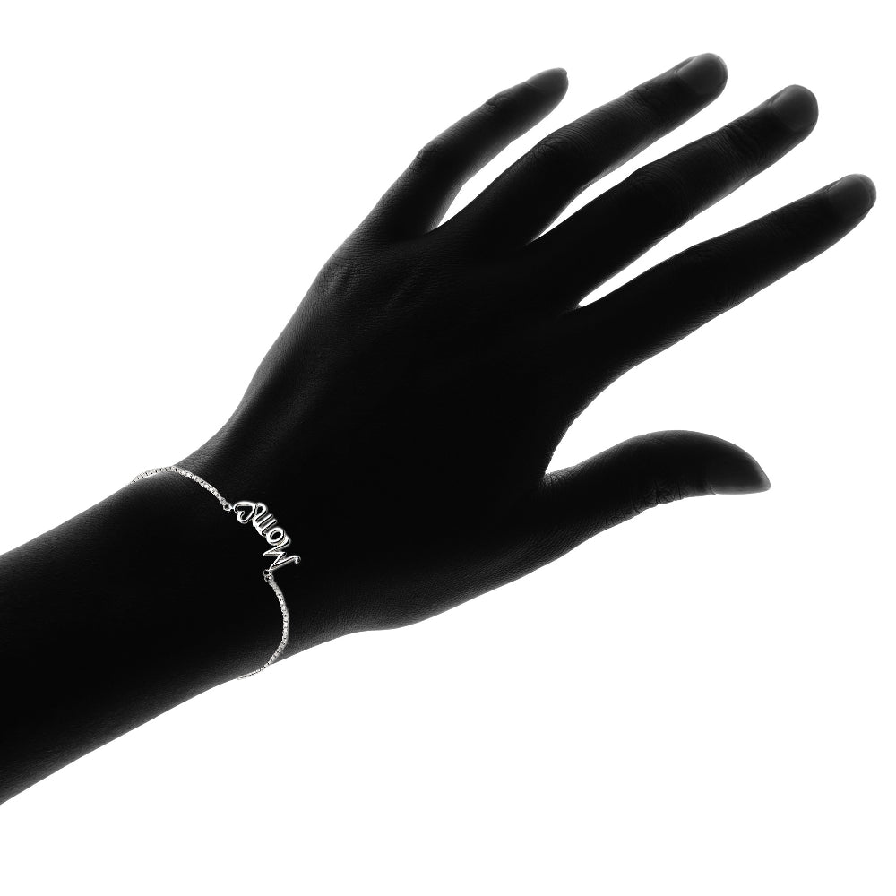 Sterling Silver MOM & Heart Polished Adjustable Bracelet-4