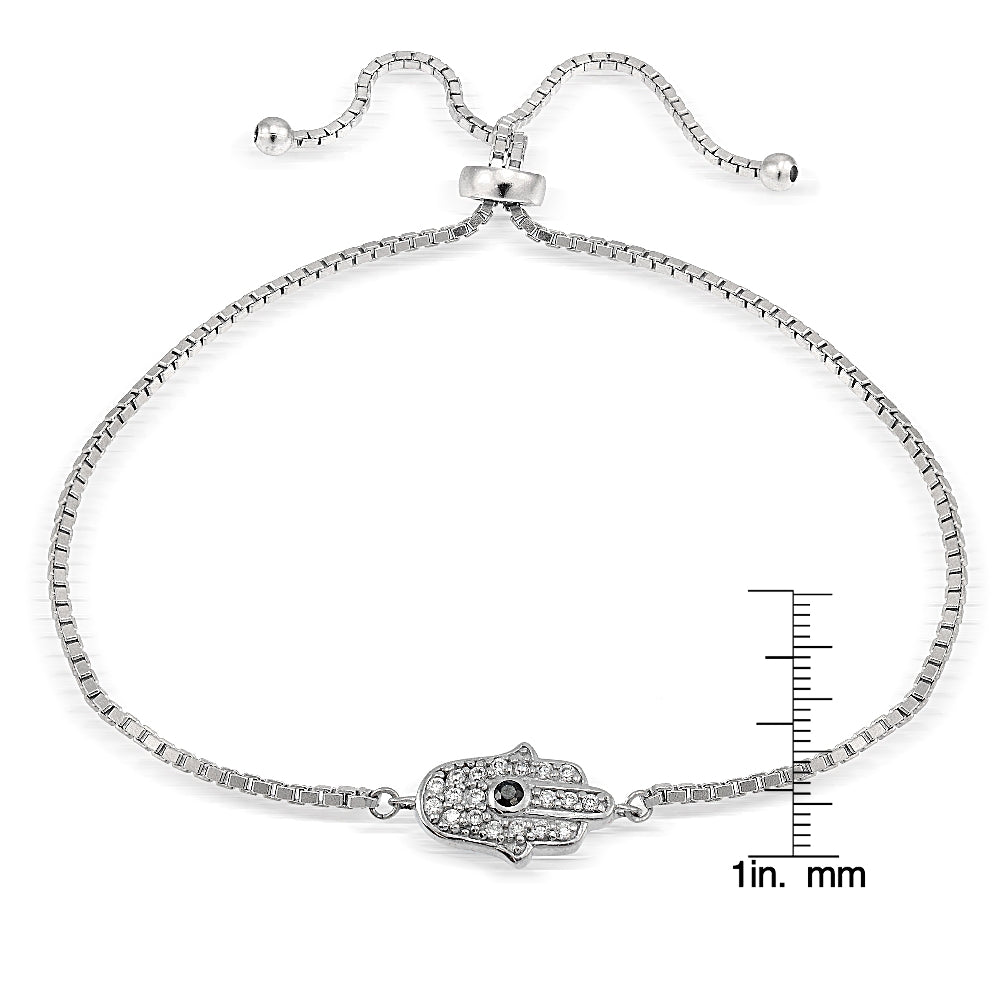 Sterling Silver CZ Hamsa Hand Adjustable Bolo Bracelet-2