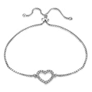 Sterling Silver Cubic Zirconia Open Heart Adjustable Bracelet