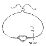 Sterling Silver Cubic Zirconia Open Heart Adjustable Bracelet