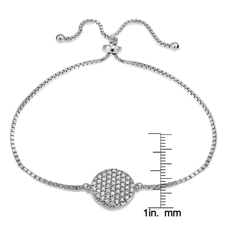 Sterling Silver Cubic Zirconia Circle Charm Adjustable Bracelet
