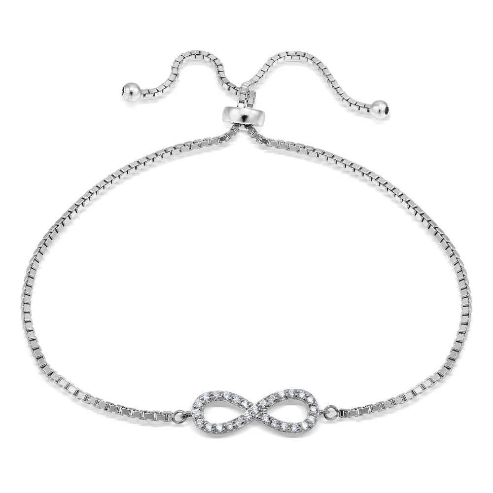 Sterling  Silver Cubic Zirconia Infinity Adjustable Bracelet
