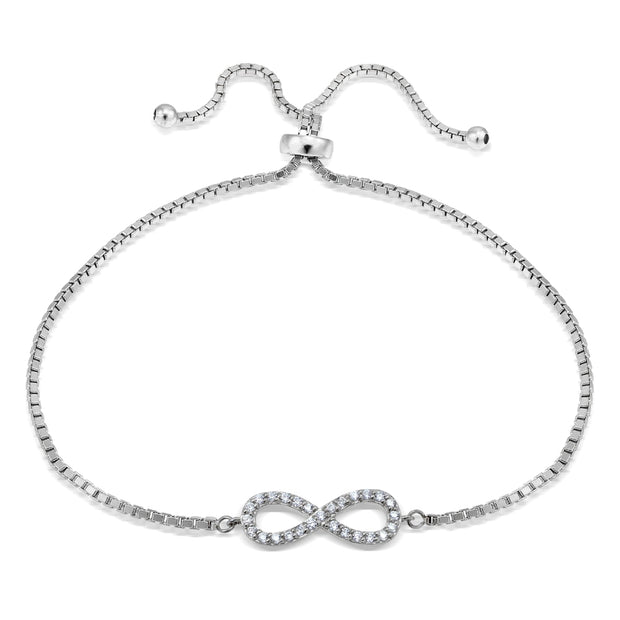 Sterling  Silver Cubic Zirconia Infinity Adjustable Bracelet
