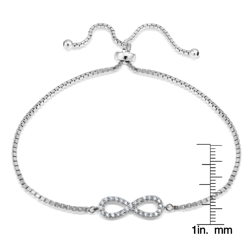 Sterling  Silver Cubic Zirconia Infinity Adjustable Bracelet-2