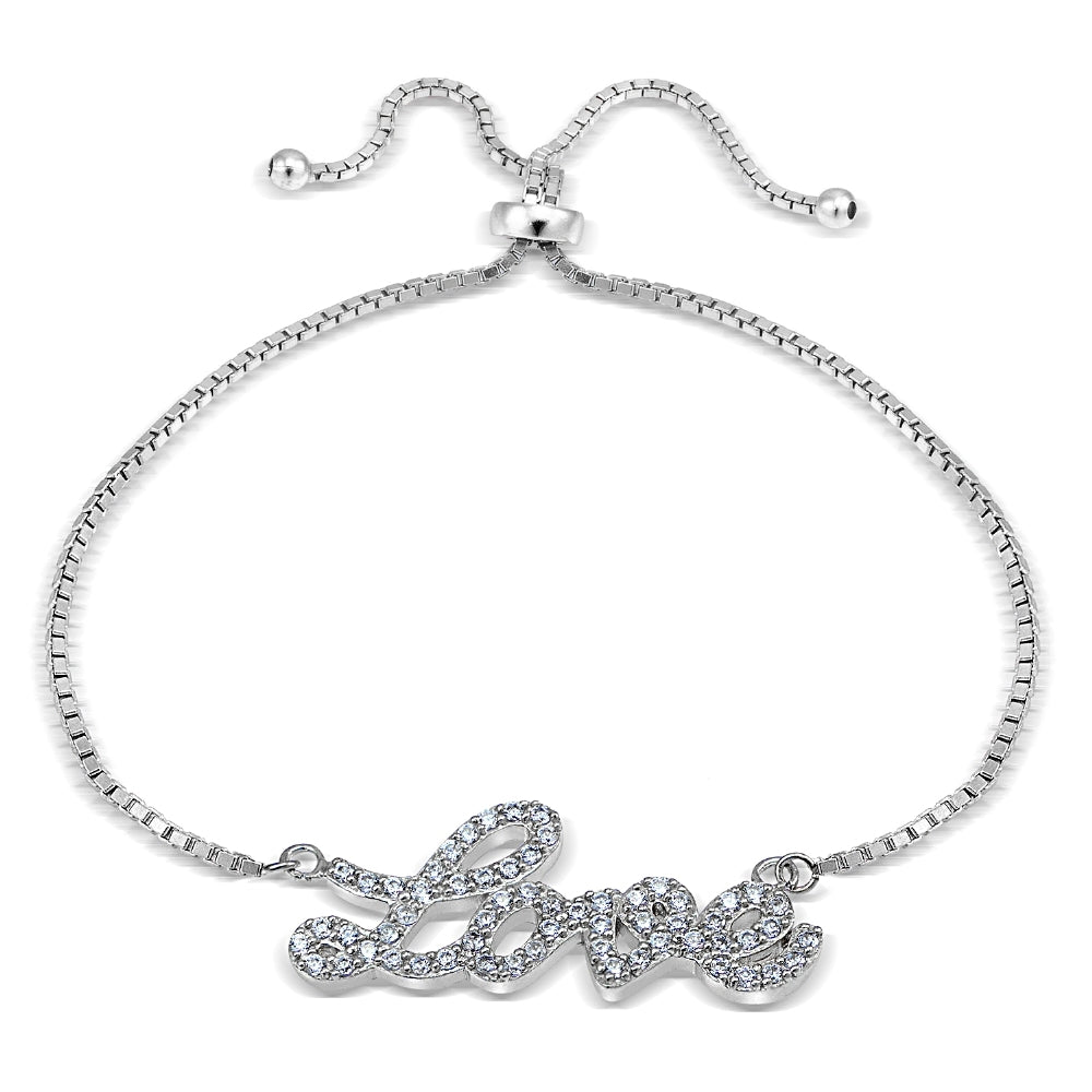 Sterling  Sterling Silver Cubic Zirconia 'Love' Adjustable Bracelet