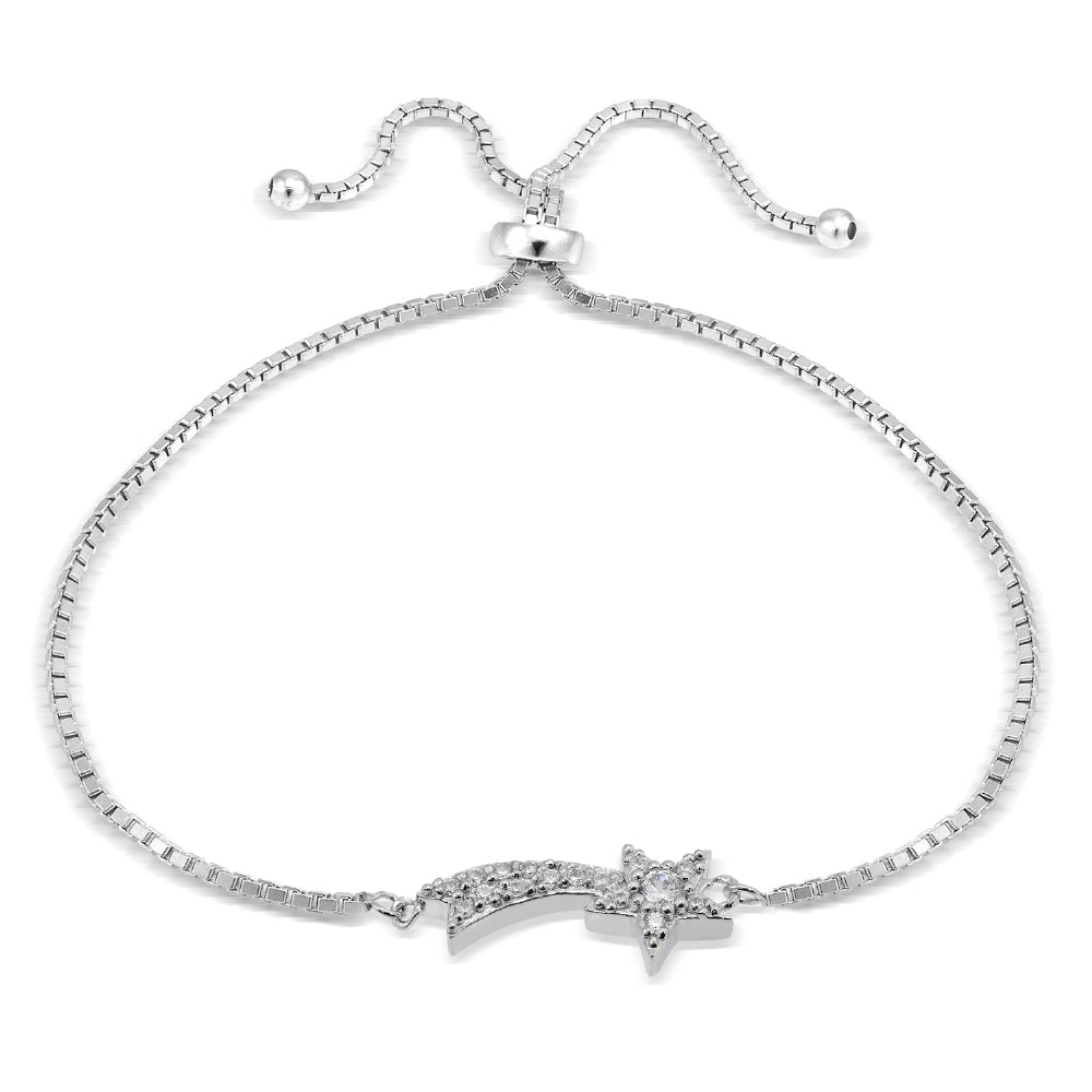 Sterling Silver Cubic Zirconia Shooting Star Adjustable Bracelet