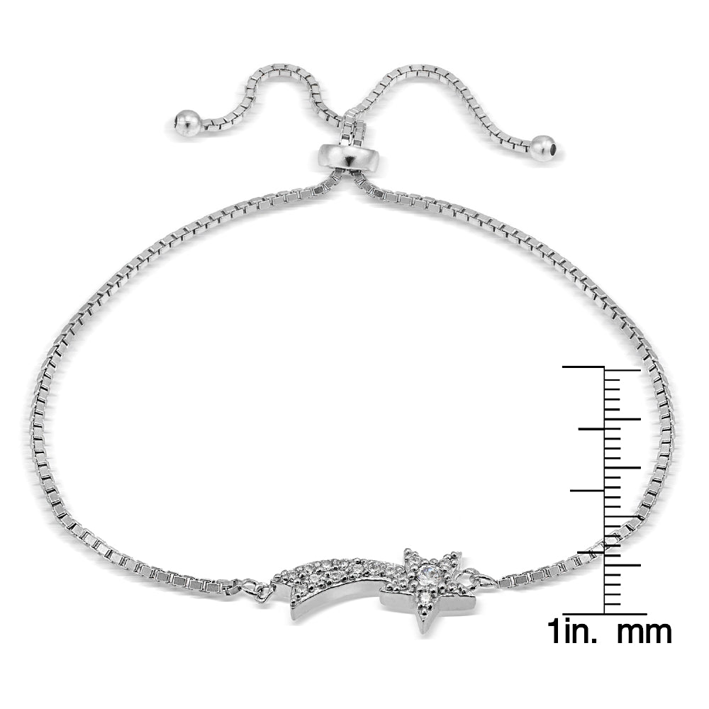 Sterling Silver Cubic Zirconia Shooting Star Adjustable Bracelet-2