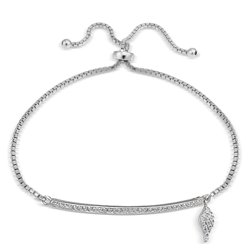 Sterling Silver Cubic Zirconia Bar Wing Charm Adjustable Bracelet