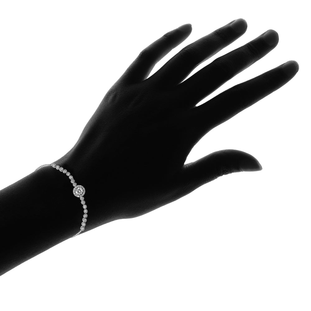 Sterling Silver Cubic Zirconia Halo Adjustable Bracelet-4