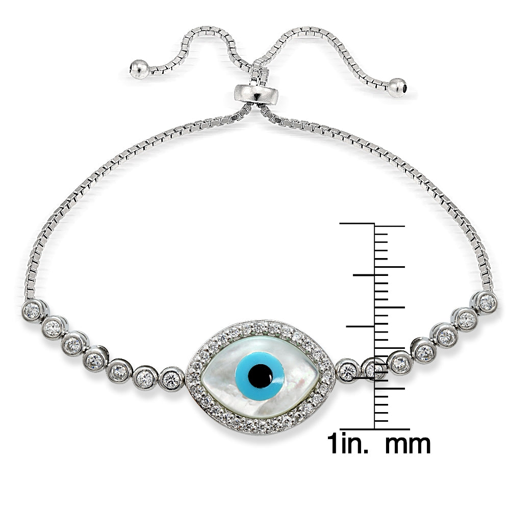 Sterling Silver Cubic Zirconia Evil Eye Adjustable Bracelet-3