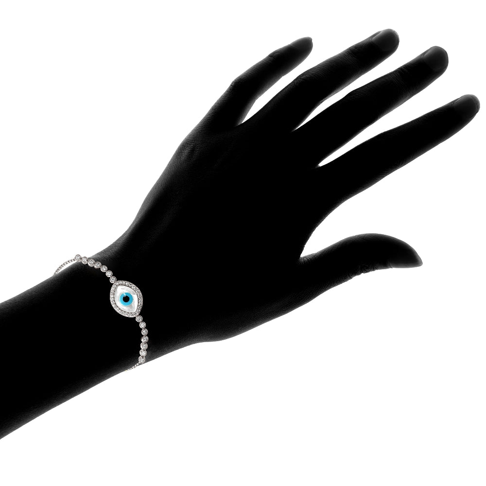 Sterling Silver Cubic Zirconia Evil Eye Adjustable Bracelet-4