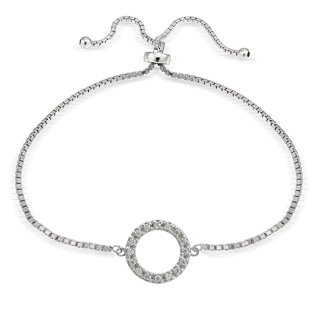 Sterling Silver Cubic Zirconia Circle  Adjustable Bracelet