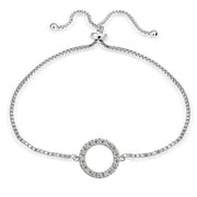 Sterling Silver Cubic Zirconia Circle  Adjustable Bracelet