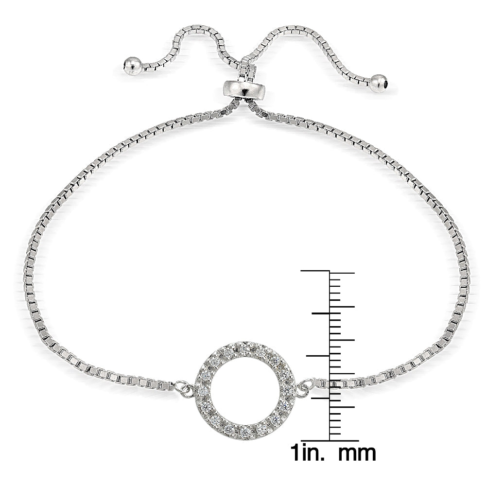 Sterling Silver Cubic Zirconia Circle  Adjustable Bracelet-3