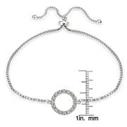 Sterling Silver Cubic Zirconia Circle  Adjustable Bracelet