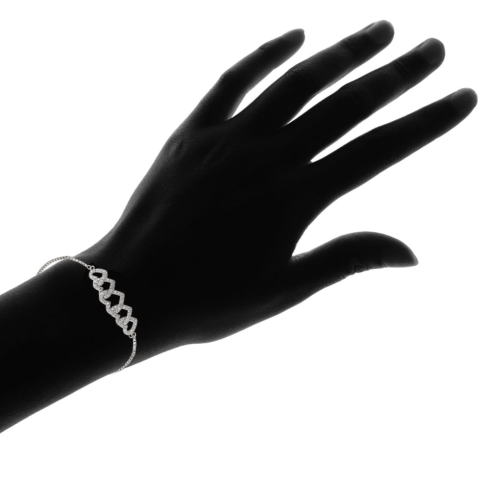 Sterling Silver Cubic Zirconia Intertwining Hearts Adjustable Bracelet-4