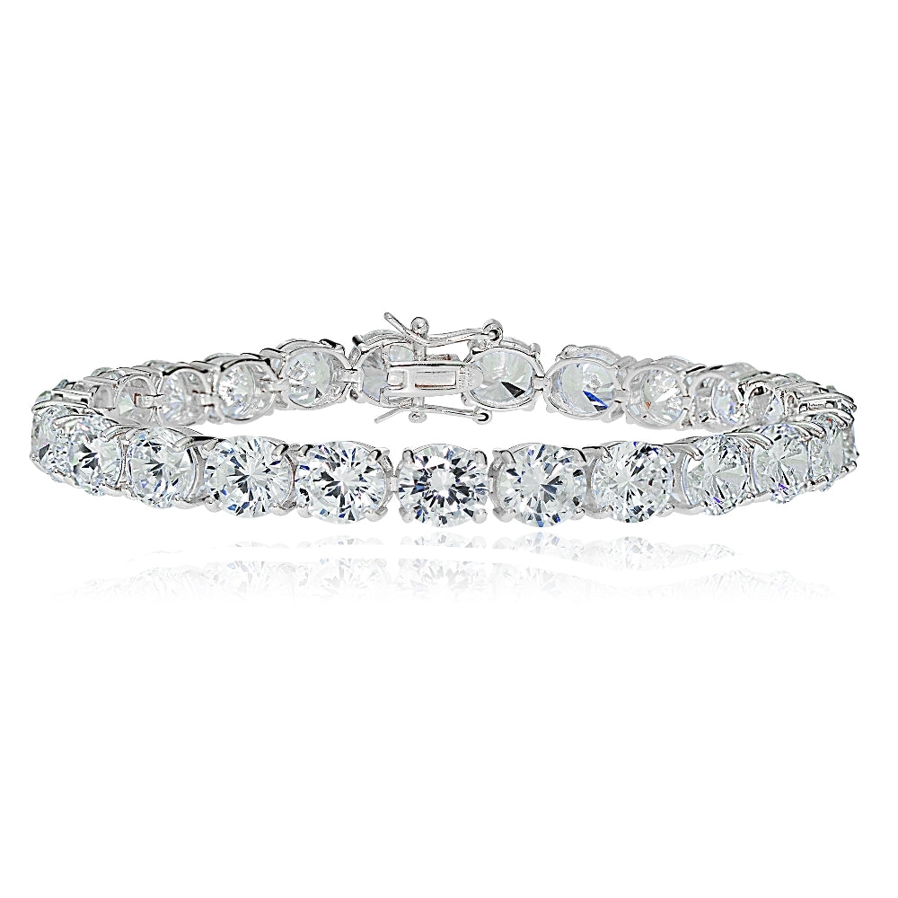 Sterling Silver 7mm Round Cubic  Zirconia Tennis Bracelet