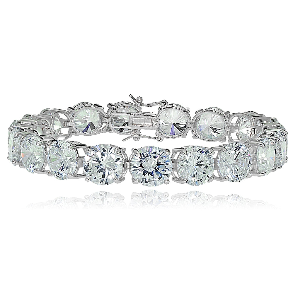 Sterling Silver 9mm Round Cubic  Zirconia Tennis Bracelet