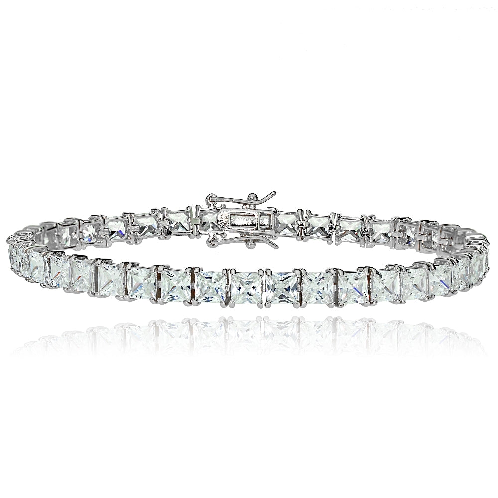 Sterling Silver Princess-cut Cubic  Zirconia 4x4mm Tennis Bracelet